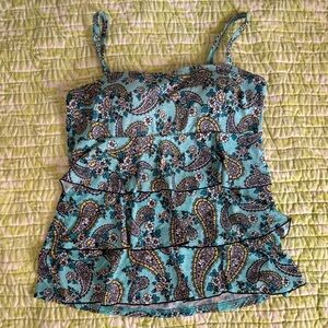 A Shore Fit Floral Paisley Ruffle Tankini Top